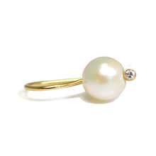 Load image into Gallery viewer, Pearl earring with diamond on side
