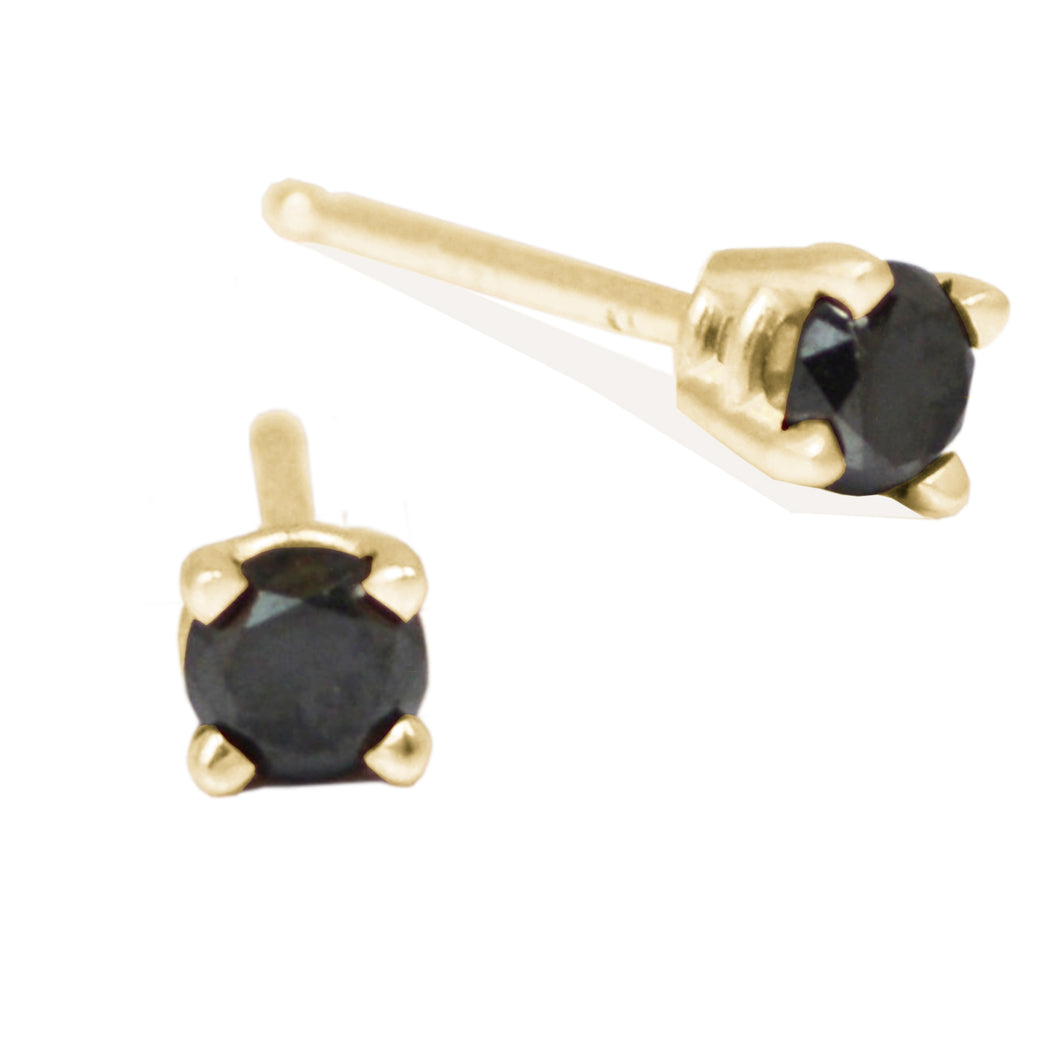 Black diamond stud earrings in 14k yellow gold