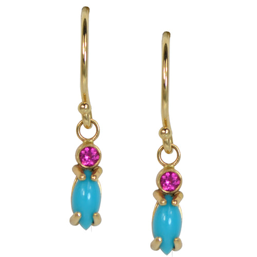 Dulce Earrings - Turquoise and Pink Tourmaline Set in 14k Gold