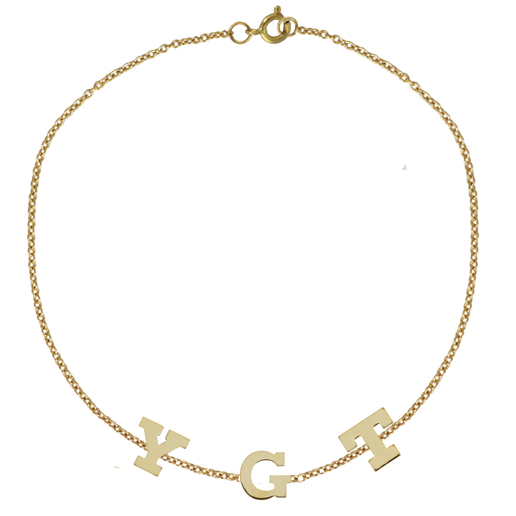 Gold Initial Bracelet by Sweet Bling - Three Initials